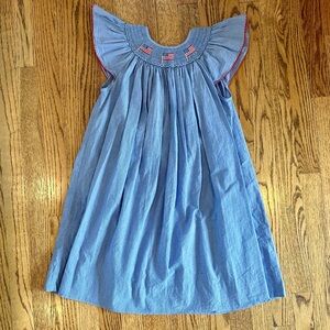 Edgehill Collection Light Blue Smocked Flutter Sleeve Dress with Flag Embroidery